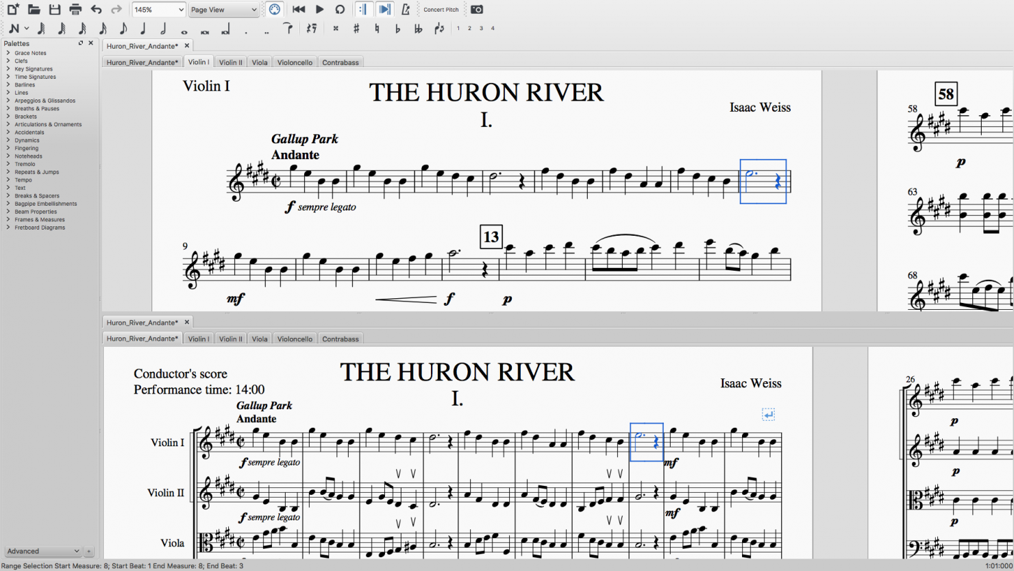 Linked part editing in a string orchestra score in MuseScore